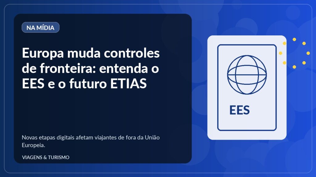 Passaporte e elementos biométricos representando os sistemas EES e ETIAS