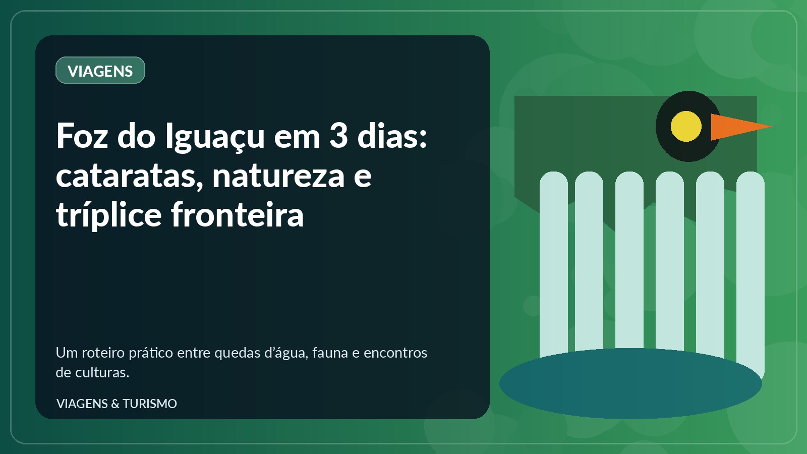 Ilustração das Cataratas do Iguaçu com floresta e tucano