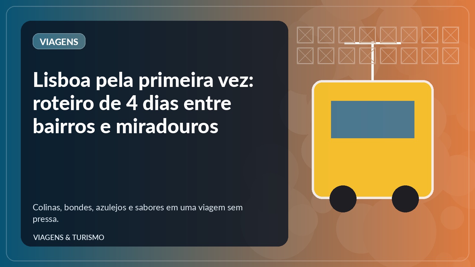 Ilustração de bonde amarelo e azulejos inspirados em Lisboa