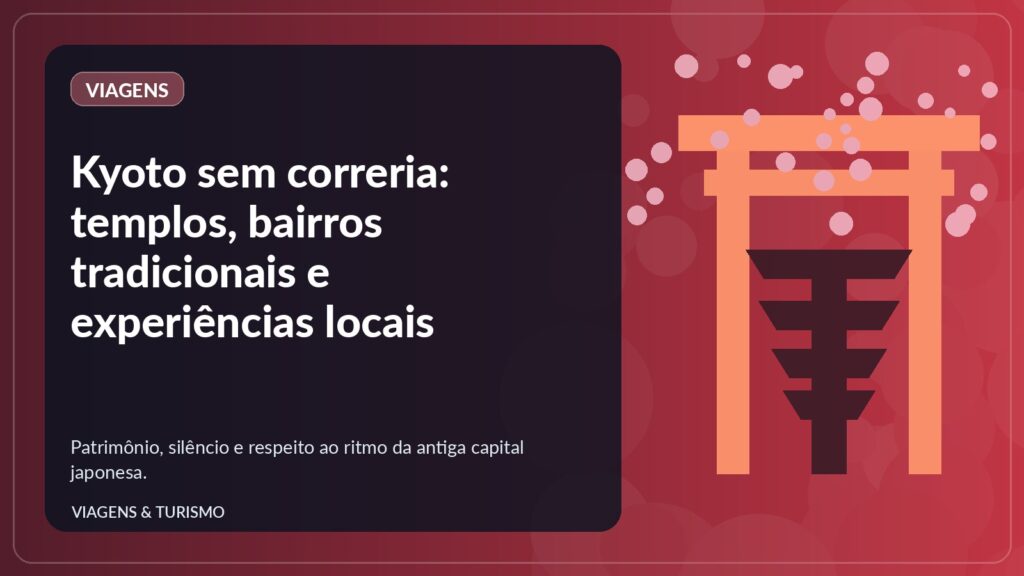 Ilustração de torii, pagode e flores de cerejeira em Kyoto